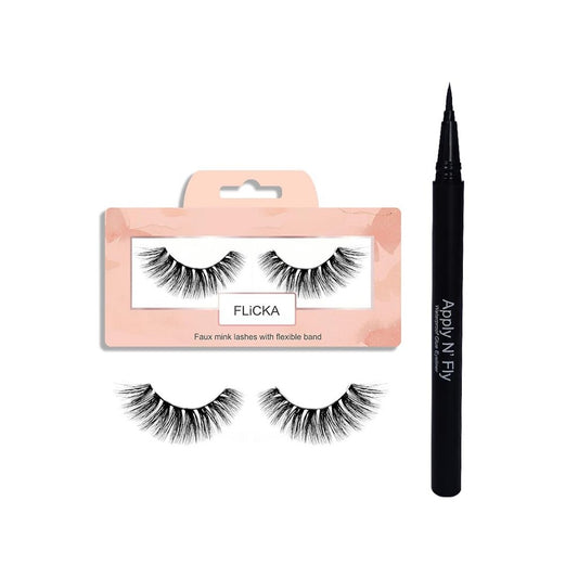 Apply N Fly Eyeliner + Faux Mink Eye Lashes, Waterproof, Smudge Proof,